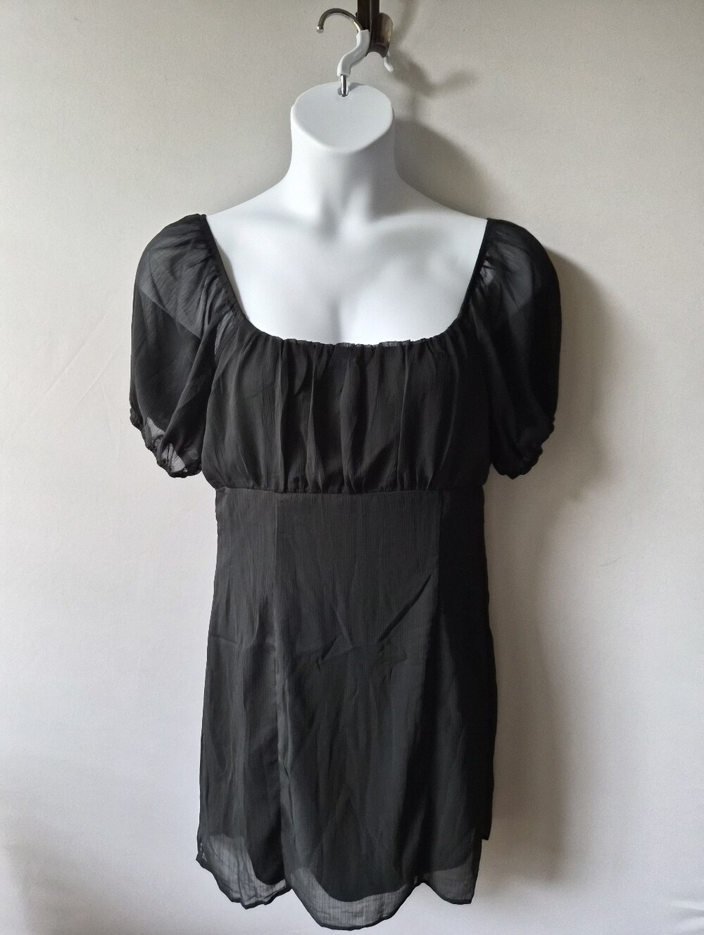 Altar'd State Dee Elly Black Puff-Sleeve Chiffon Mini Dress